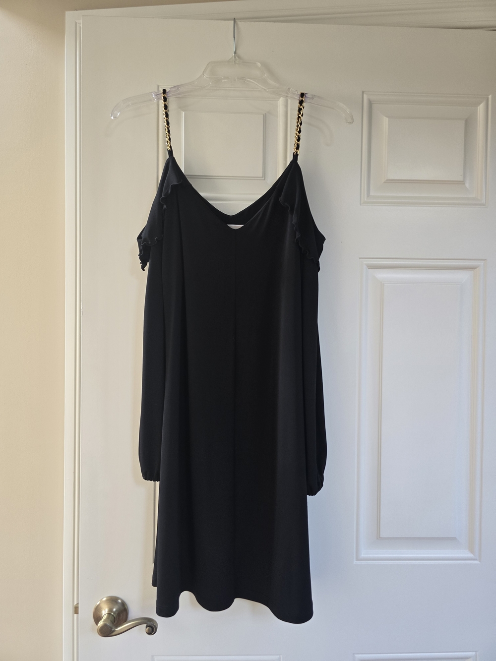 Michael Kors Black Cold-Shoulder Chain-Strap Long Sleeve Dress